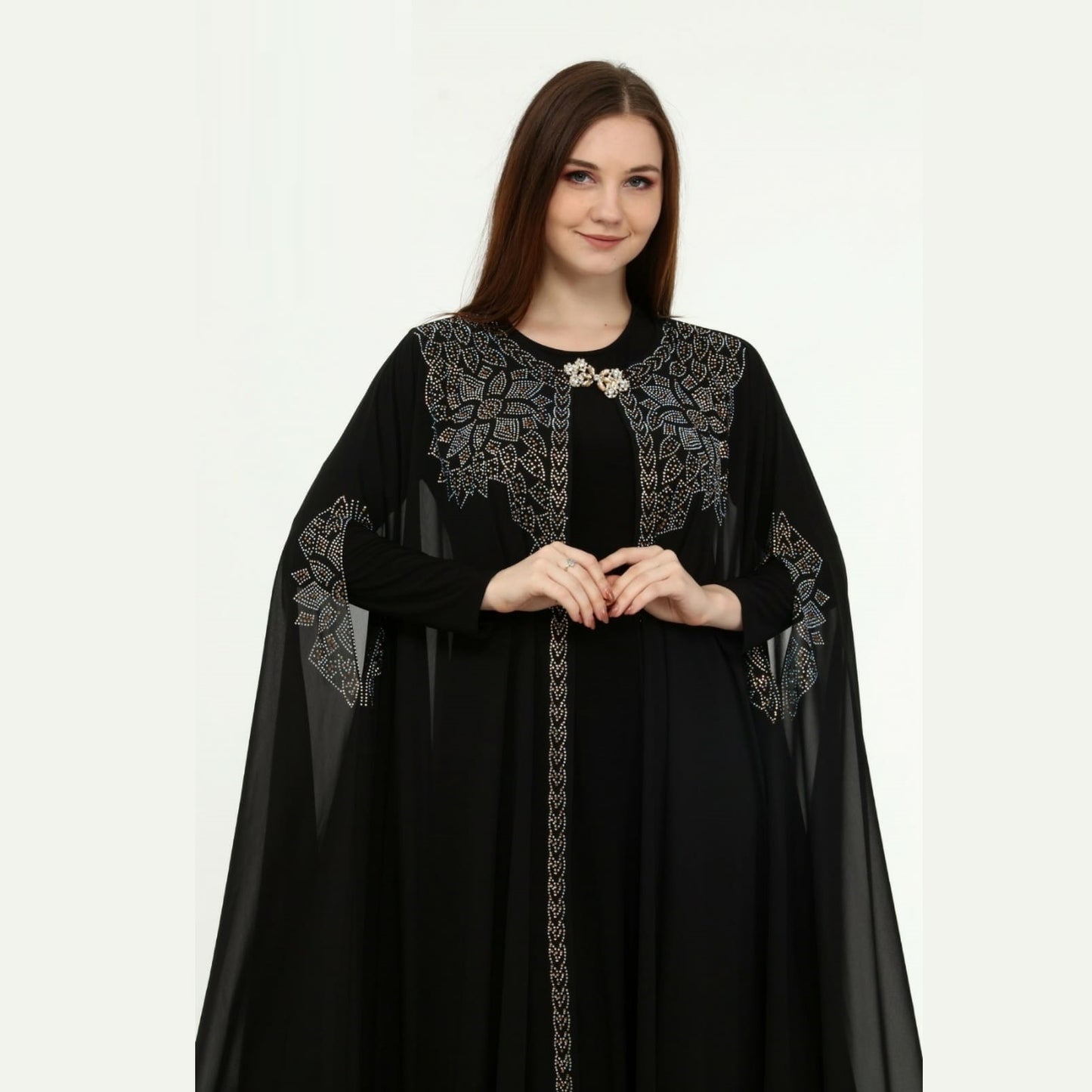 Nakış içeren işlemeli iki parçalı set, siyah renk T1004