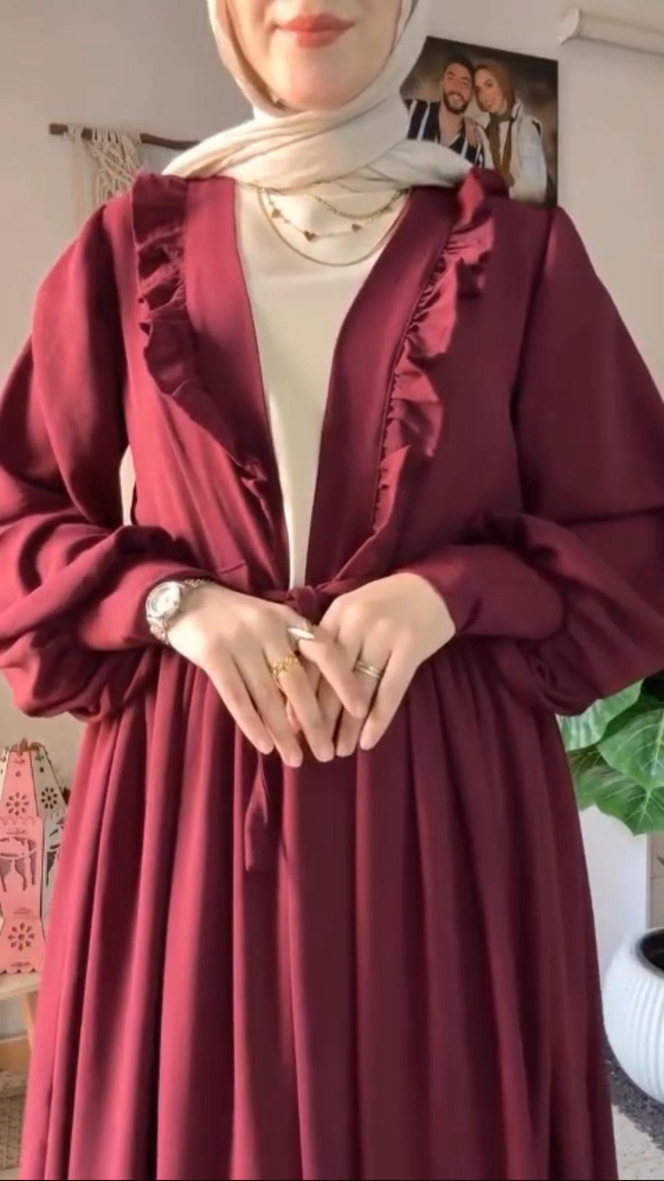 Taghreed Abaya Yazlık Resmi (Bordo/ Bej)