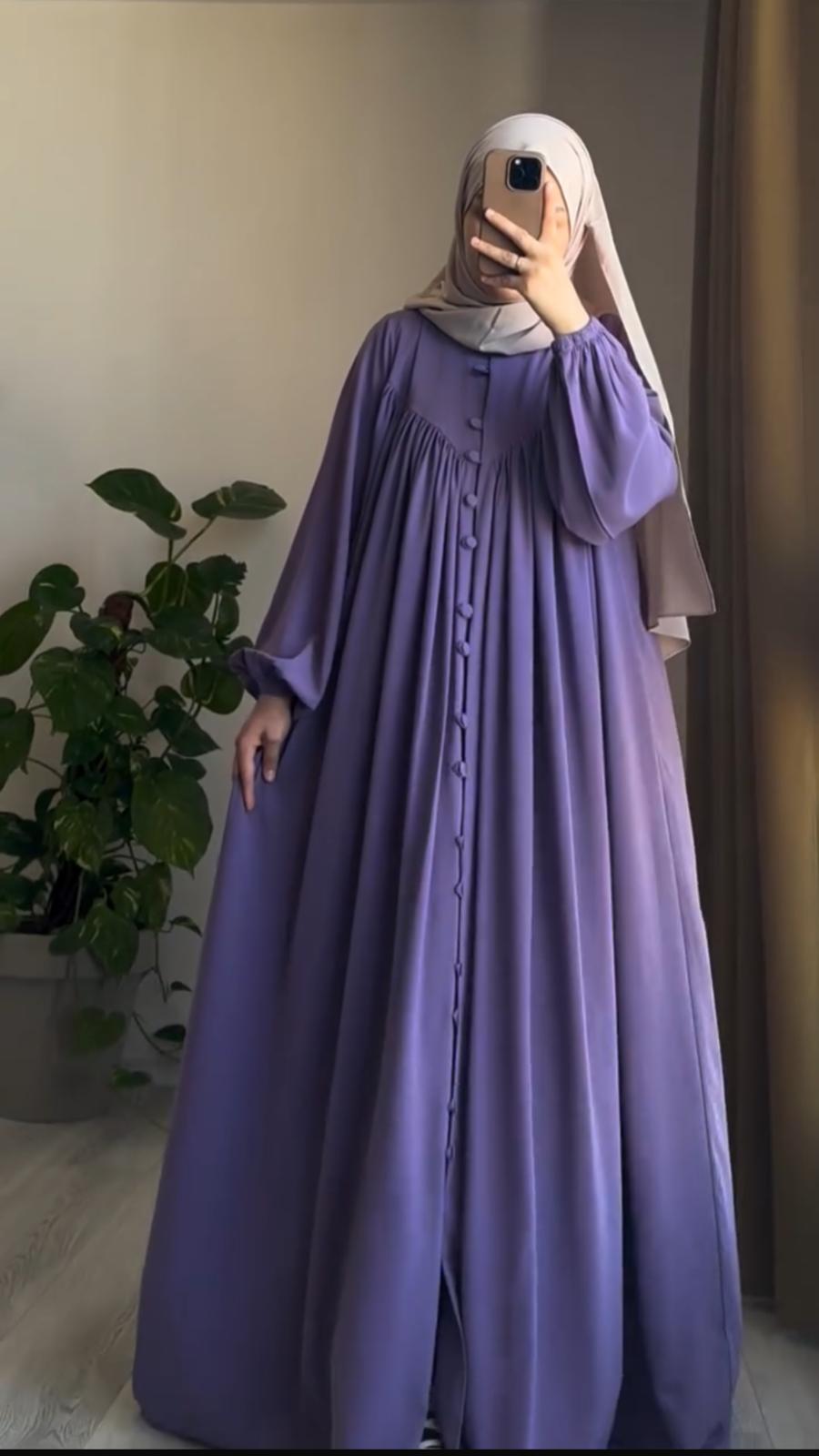 Alya Yazlık Günlük Elbise – Düğmeli Tasarım (Mor)