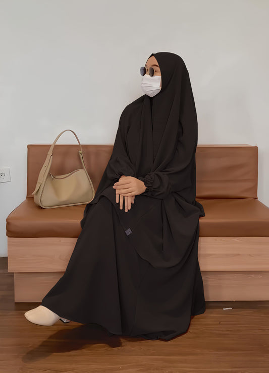 Khadija Kollu ve Feraceli Tesettür Takım (Siyah) 4066