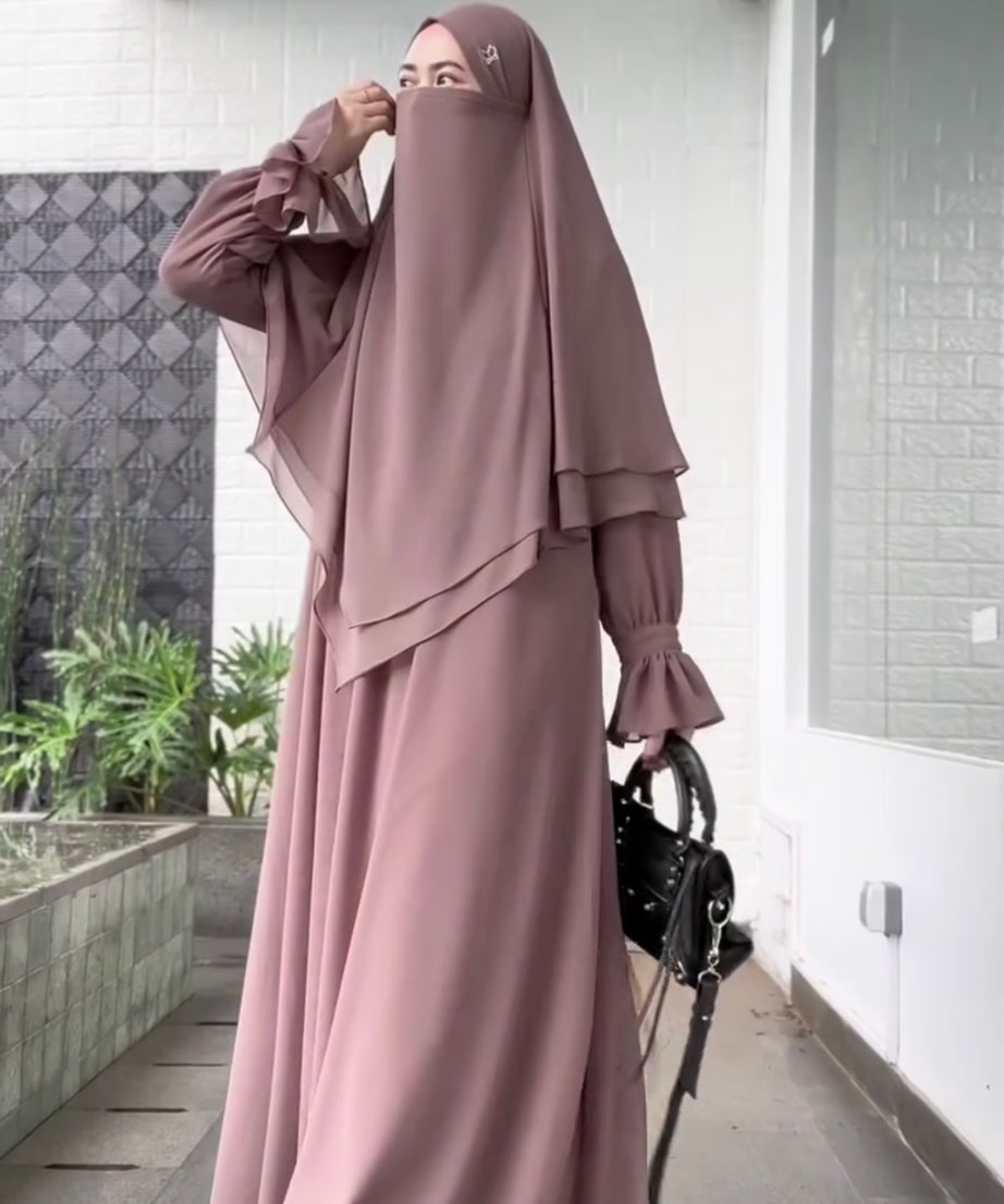 Asma Ferace ve Tesettür İkili Takım (Pembe) 4098