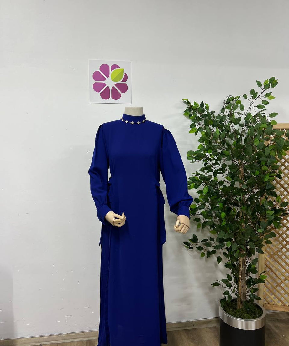 Lara Yan Büzgülü Elbise (Mavi) 2026