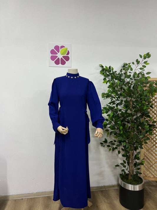 Lara Yan Büzgülü Elbise (Mavi) 2026