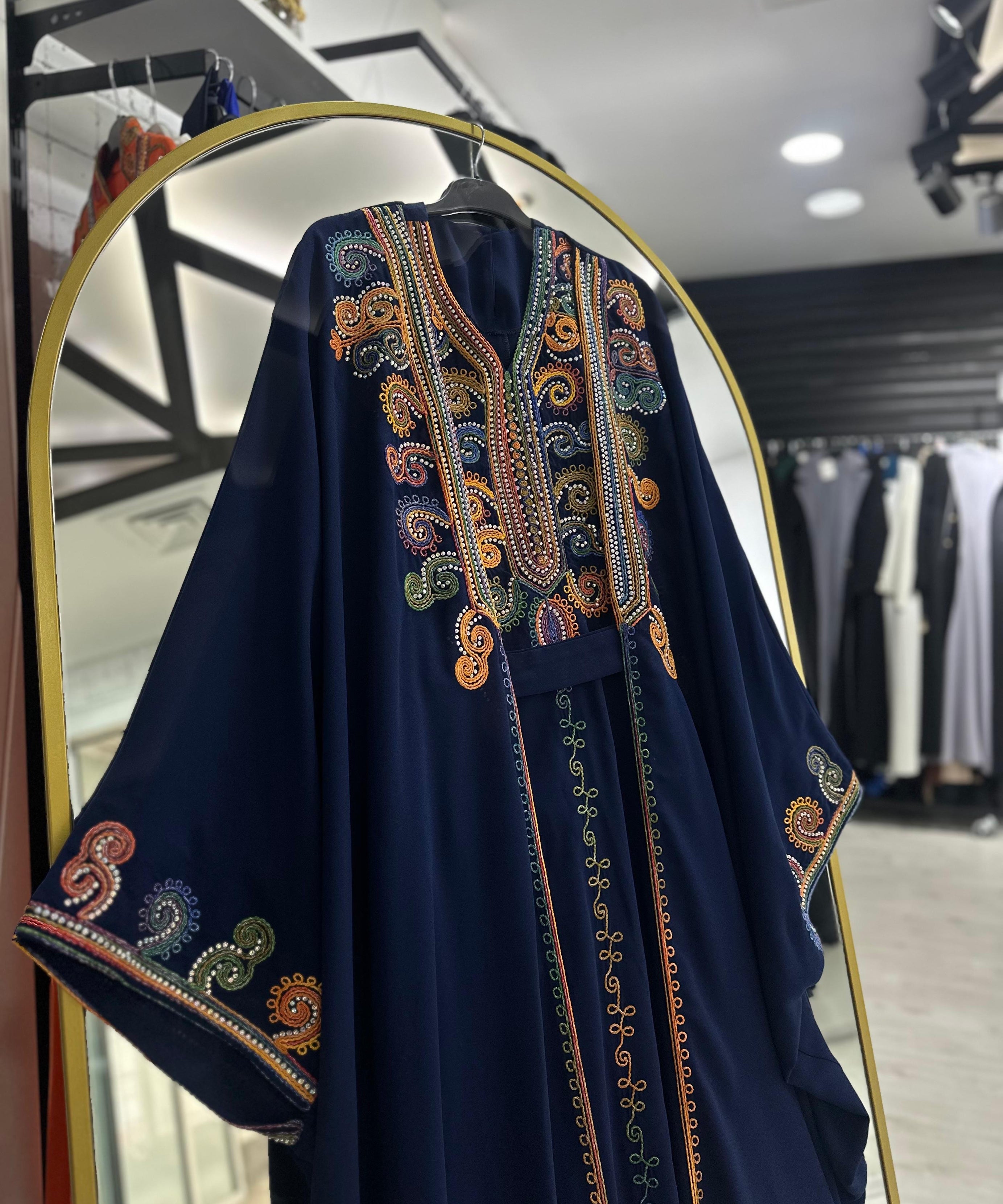 Şeyha abaya takımı lacivert, işlemeli, resmi yazlık abaya takımı
