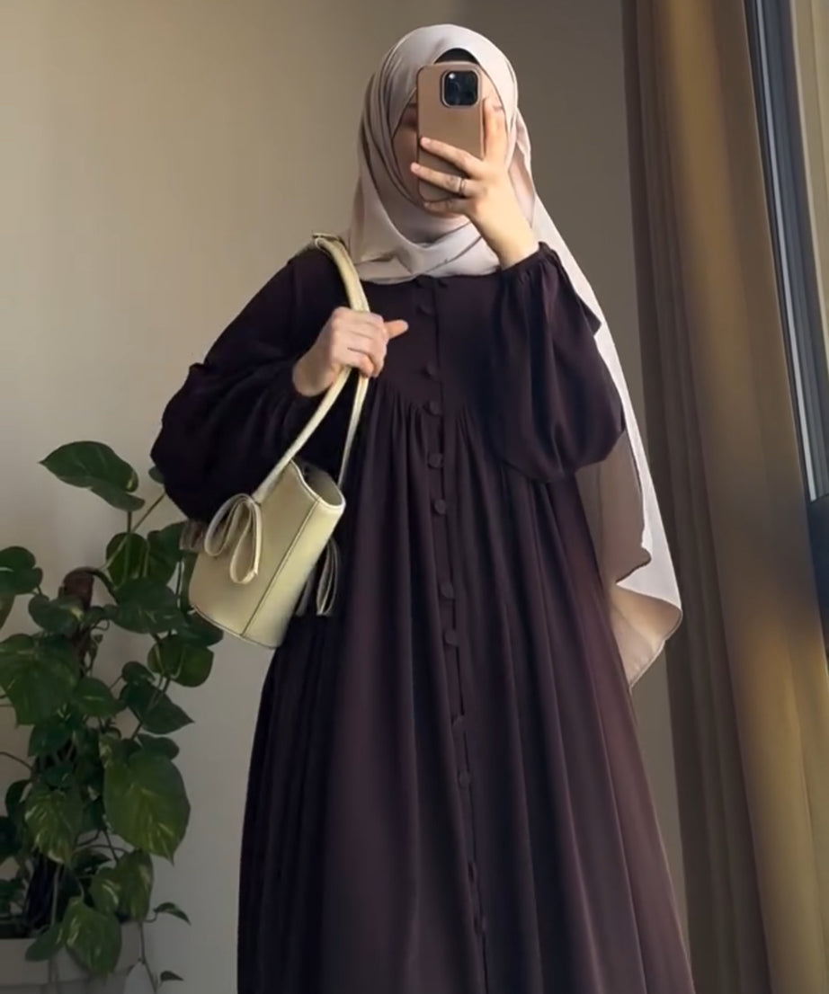 Alya Yazlık Günlük Elbise – Düğmeli Tasarım (kahverengi)