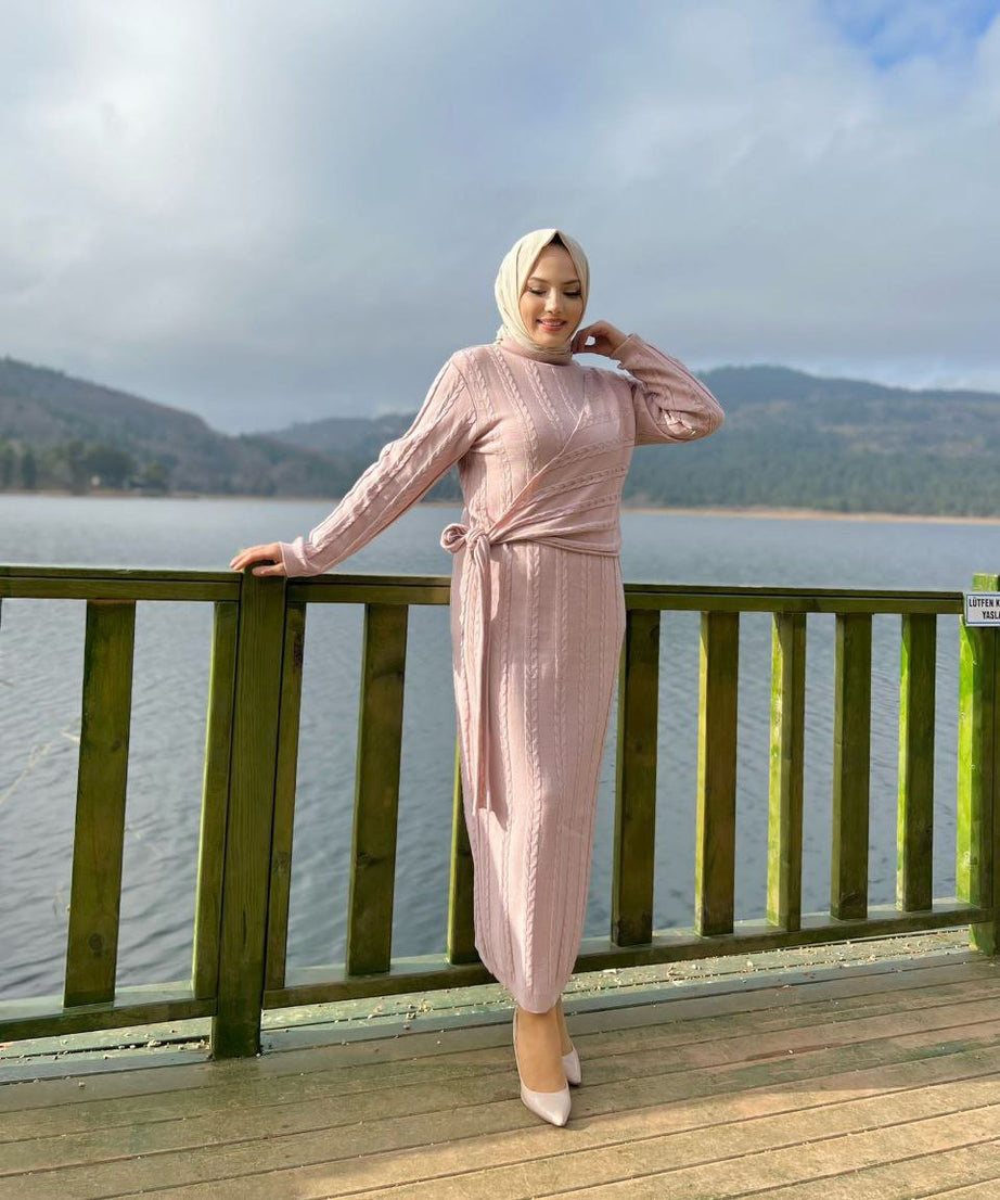 Triko Elbise 22207 Açık Pembe