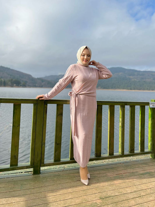 Triko Elbise 22207 Açık Pembe