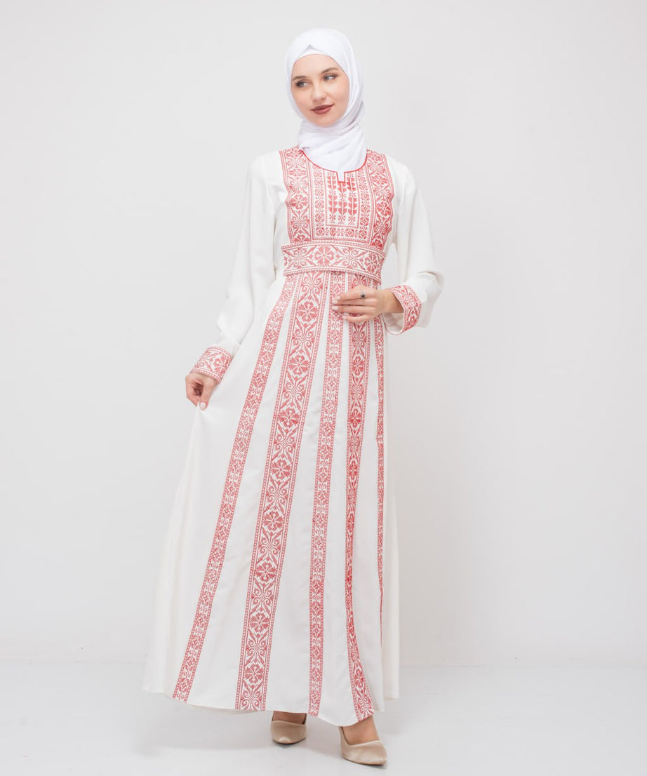 (Pembe )Kuşaklı Nakışlı Gazze Elbisesi