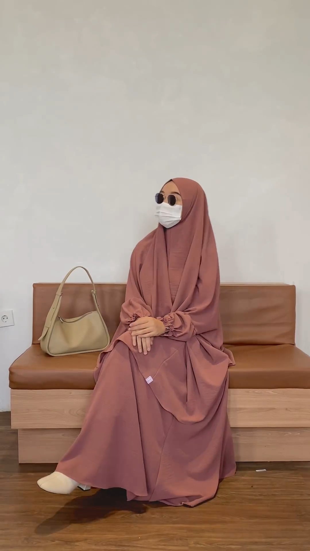 Khadija Kollu ve Feraceli Tesettür Takım (Pembe) 4066