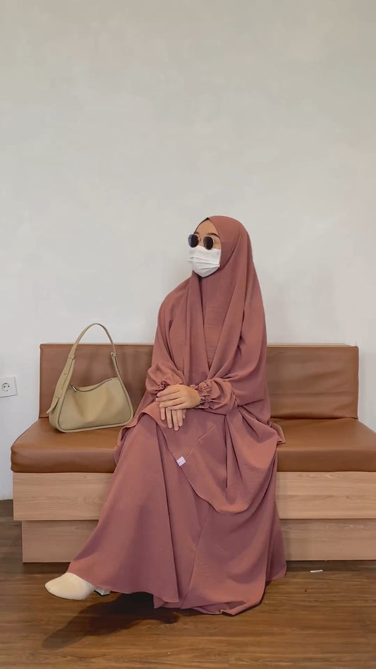 Khadija Kollu ve Feraceli Tesettür Takım (Pembe) 4066