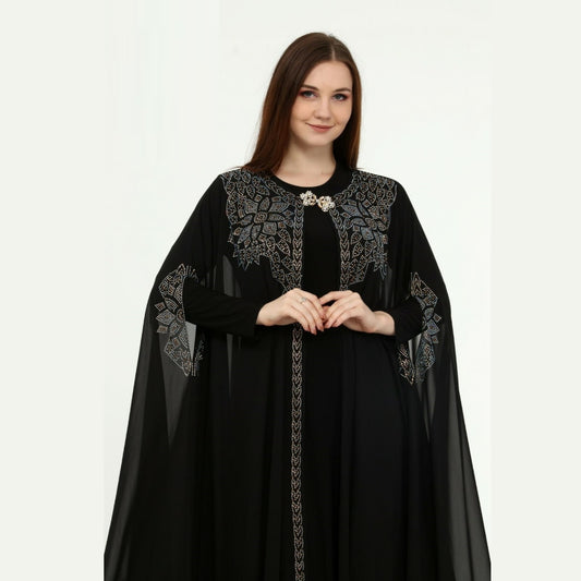 Nakış içeren işlemeli iki parçalı set, siyah renk T1004